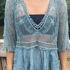 Green sheer laced cover up